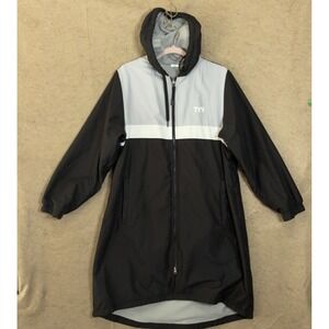 TYR Alliance Podium Swim Parka Mens Sz M Black Gray Hooded Lined Waterproof